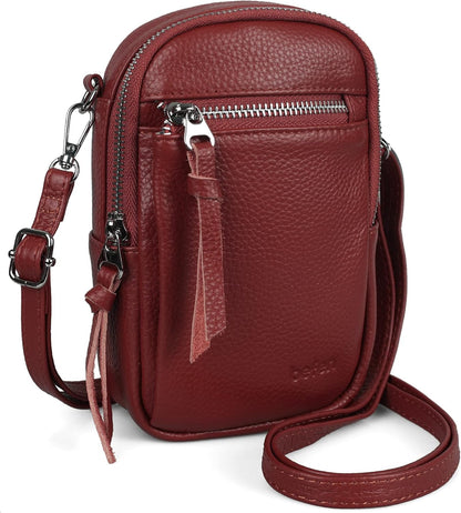 Genuine Leather Crossbody Cell Phone Purse for Women, Small Zip Around RFID Blocking Crossbody Wallet Bags