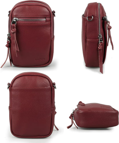 Genuine Leather Crossbody Cell Phone Purse for Women, Small Zip Around RFID Blocking Crossbody Wallet Bags