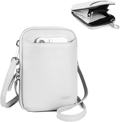Genuine Leather Crossbody Cell Phone Purse for Women, Small Zip Around RFID Blocking Crossbody Wallet Bags