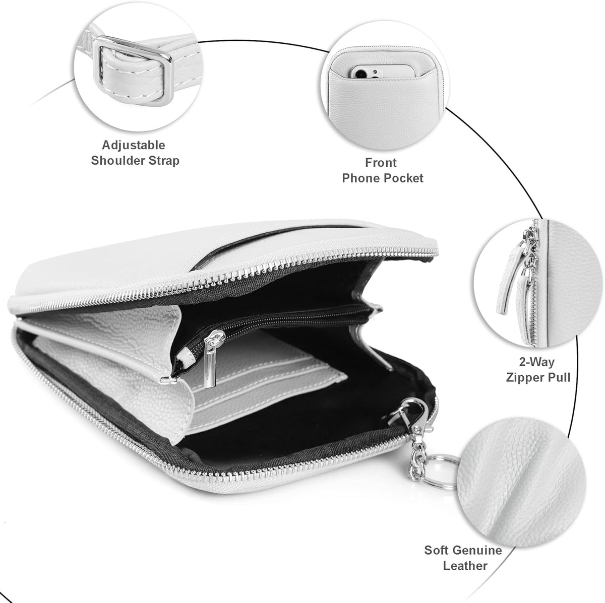 Genuine Leather Crossbody Cell Phone Purse for Women, Small Zip Around RFID Blocking Crossbody Wallet Bags
