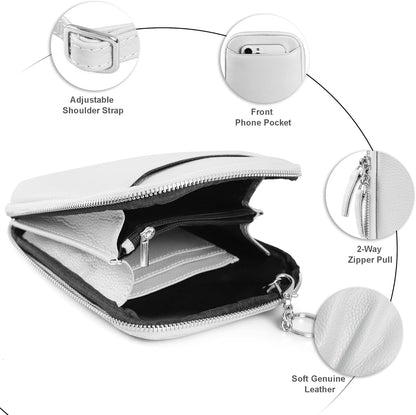 Genuine Leather Crossbody Cell Phone Purse for Women, Small Zip Around RFID Blocking Crossbody Wallet Bags