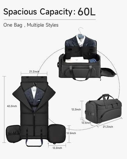 100% Waterproof Travel Garment Duffle Bags Combo Carry On for Women Men, Mens 3 In 1 Convertible Garment Bags for Travel with Shoe Compartment, High Capacity Folding Suit Bag Travel