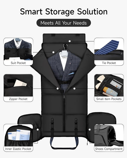 100% Waterproof Travel Garment Duffle Bags Combo Carry On for Women Men, Mens 3 In 1 Convertible Garment Bags for Travel with Shoe Compartment, High Capacity Folding Suit Bag Travel