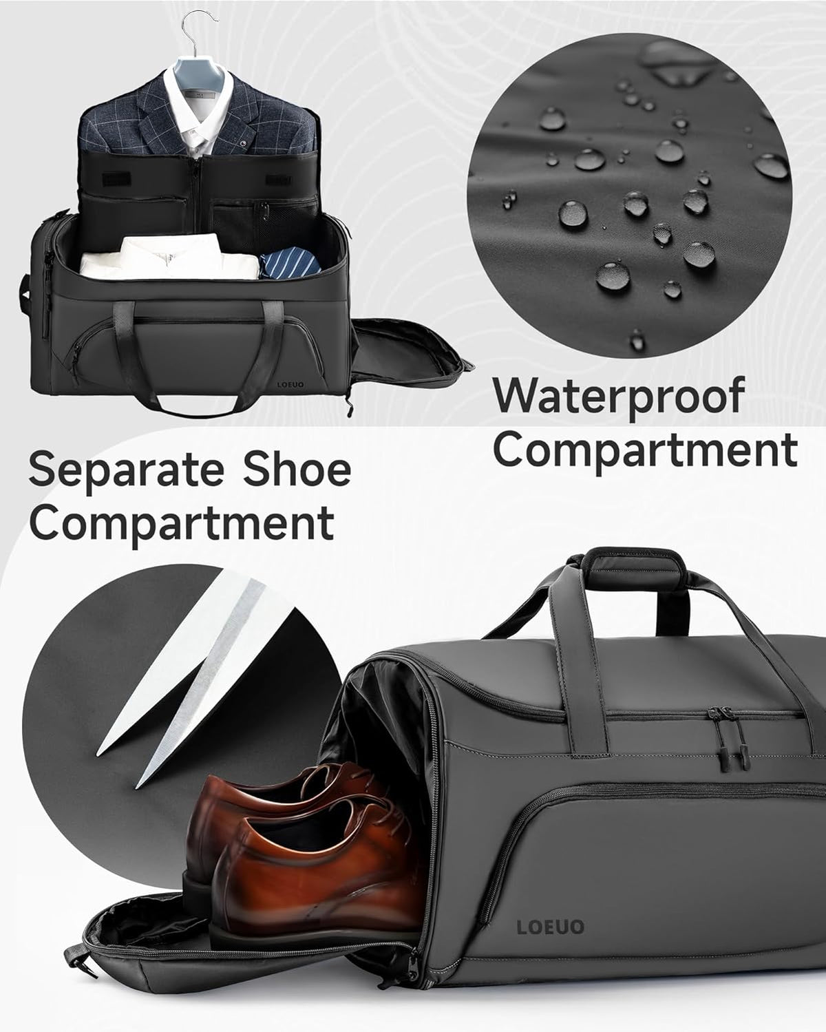 100% Waterproof Travel Garment Duffle Bags Combo Carry On for Women Men, Mens 3 In 1 Convertible Garment Bags for Travel with Shoe Compartment, High Capacity Folding Suit Bag Travel