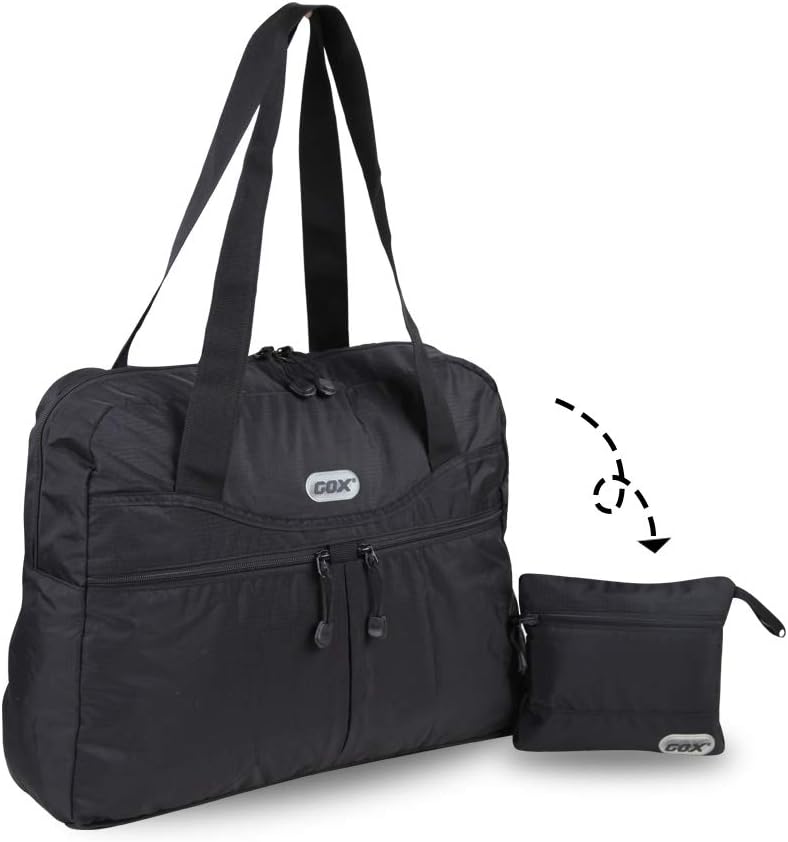 Packable Tote Bag – Under Seat Airline Personal Item, Lightweight Foldable Travel Duffel 28L, Nylon Shoulder Bag for Women Men, Carry-on Weekender for Plane Gym (Green&Orange)