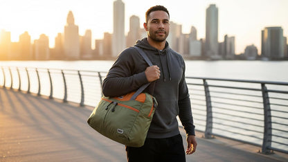 Packable Tote Bag – Under Seat Airline Personal Item, Lightweight Foldable Travel Duffel 28L, Nylon Shoulder Bag for Women Men, Carry-on Weekender for Plane Gym (Green&Orange)