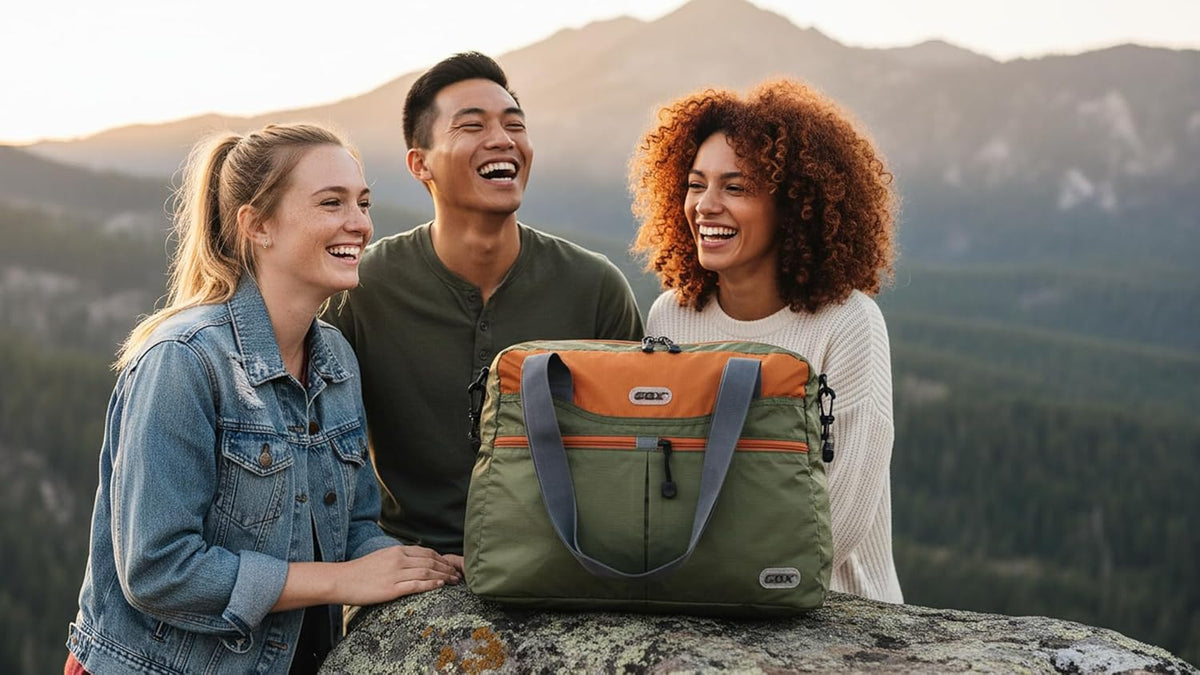 Packable Tote Bag – Under Seat Airline Personal Item, Lightweight Foldable Travel Duffel 28L, Nylon Shoulder Bag for Women Men, Carry-on Weekender for Plane Gym (Green&Orange)