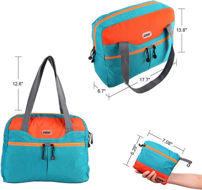Packable Tote Bag – Under Seat Airline Personal Item, Lightweight Foldable Travel Duffel 28L, Nylon Shoulder Bag for Women Men, Carry-on Weekender for Plane Gym (Green&Orange)