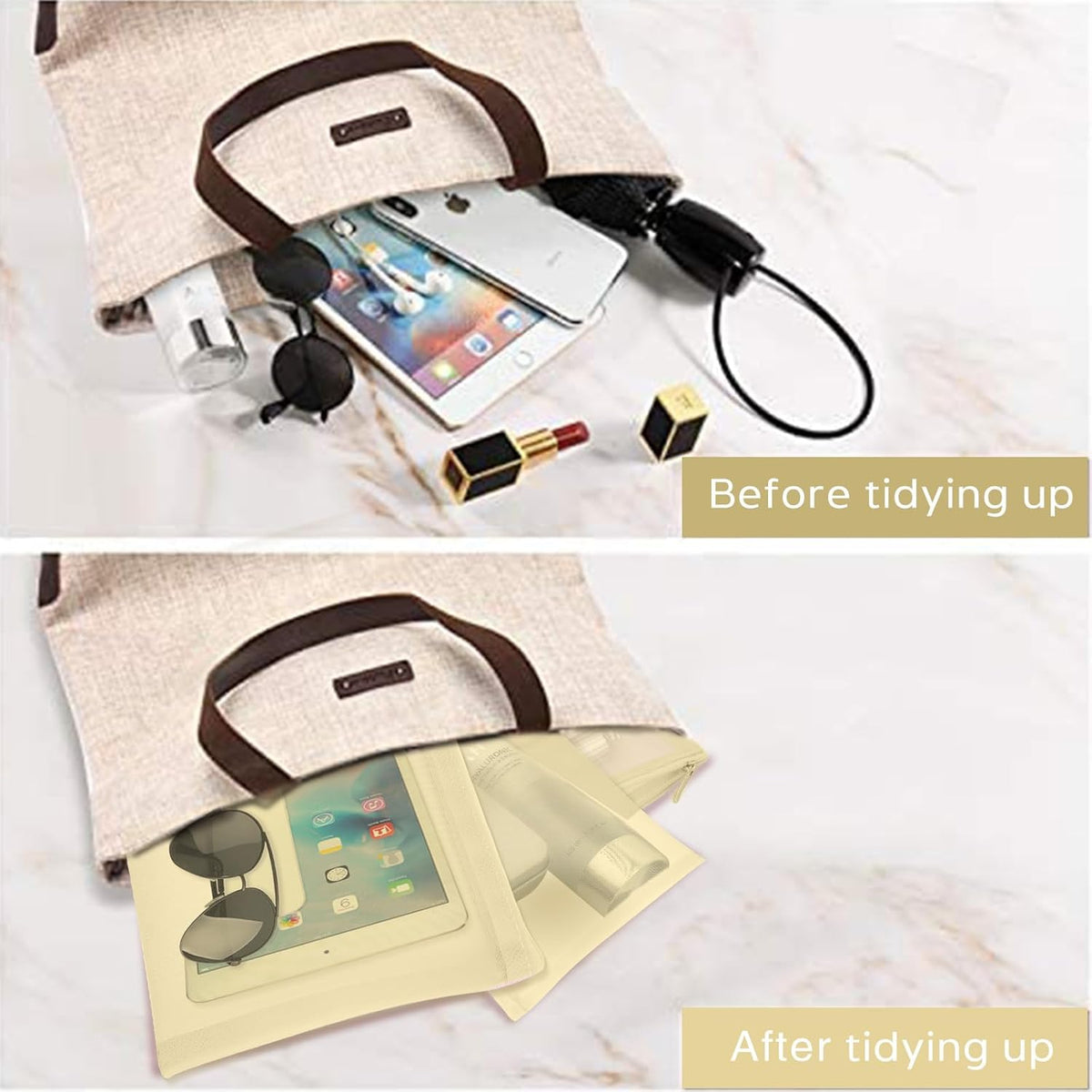 Mesh Pouch, Make up Bag with Zipper Cosmetic Organizer Pouch for Daily or Travel to Keep Small Items, 4 PCS Black