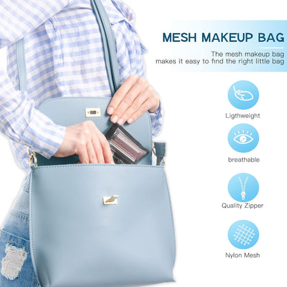 Mesh Pouch, Make up Bag with Zipper Cosmetic Organizer Pouch for Daily or Travel to Keep Small Items, 4 PCS Black