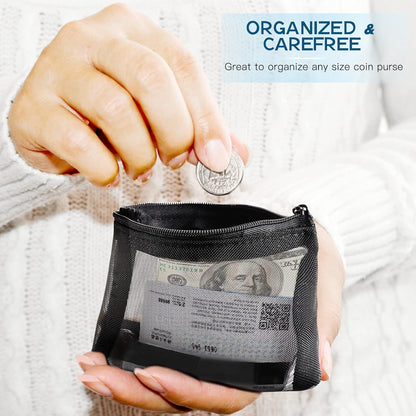 Mesh Pouch, Make up Bag with Zipper Cosmetic Organizer Pouch for Daily or Travel to Keep Small Items, 4 PCS Black