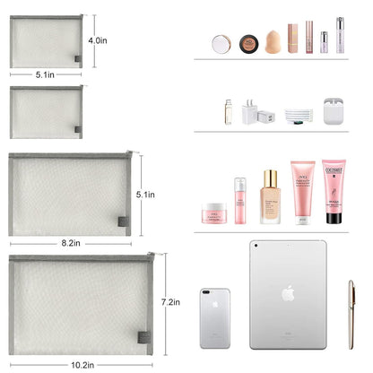 Mesh Pouch, Make up Bag with Zipper Cosmetic Organizer Pouch for Daily or Travel to Keep Small Items, 4 PCS Black