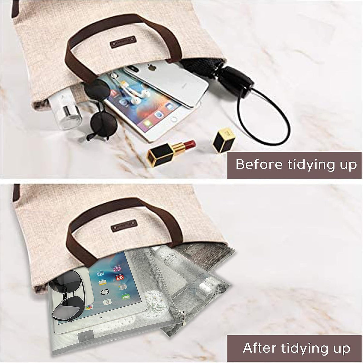 Mesh Pouch, Make up Bag with Zipper Cosmetic Organizer Pouch for Daily or Travel to Keep Small Items, 4 PCS Black
