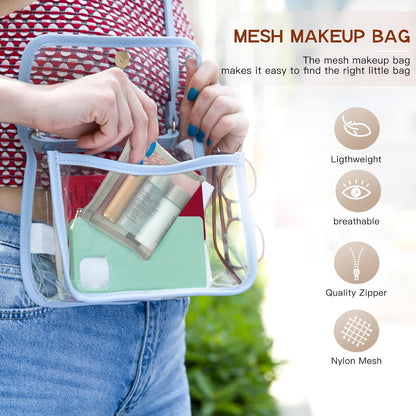 Mesh Pouch, Make up Bag with Zipper Cosmetic Organizer Pouch for Daily or Travel to Keep Small Items, 4 PCS Black