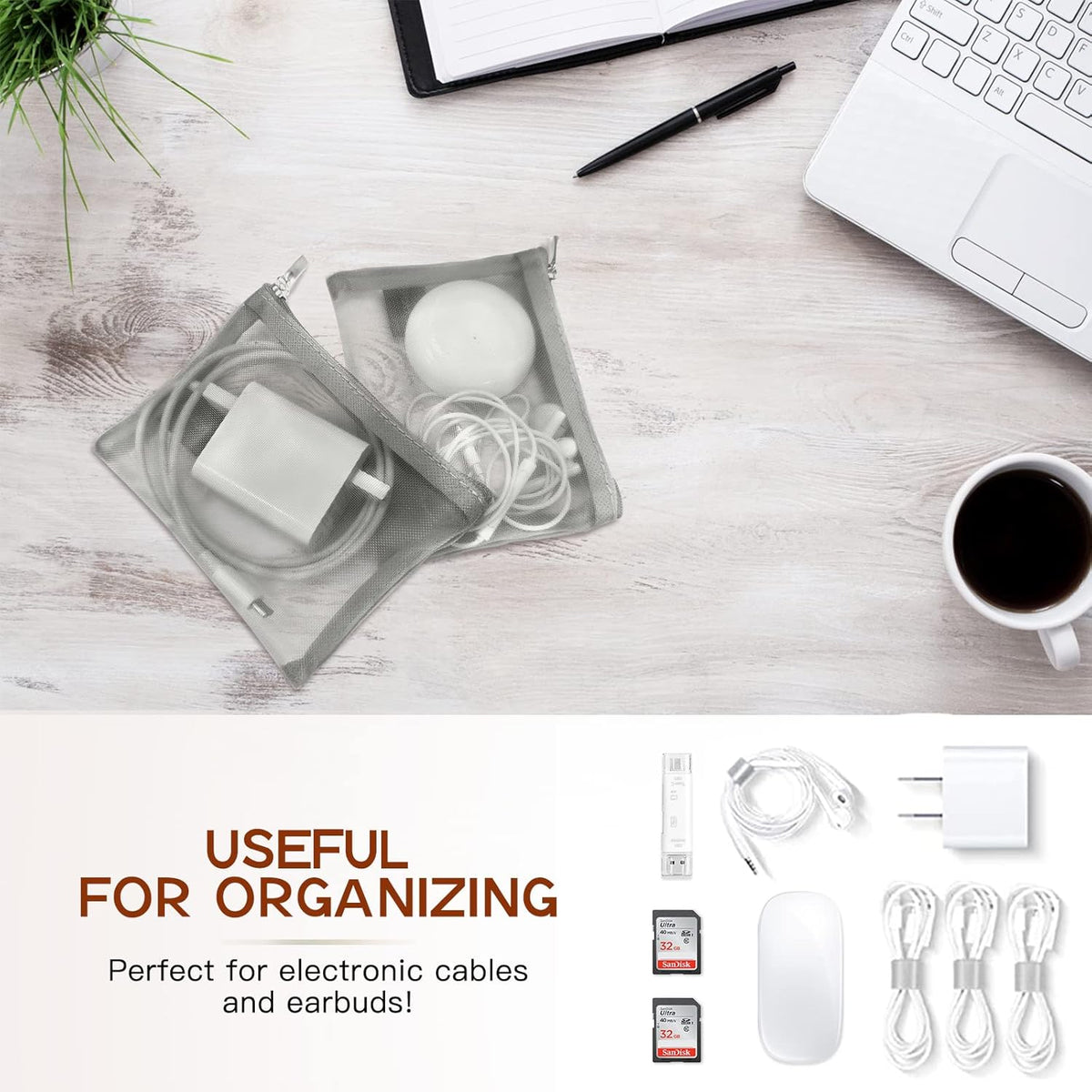Mesh Pouch, Make up Bag with Zipper Cosmetic Organizer Pouch for Daily or Travel to Keep Small Items, 4 PCS Black