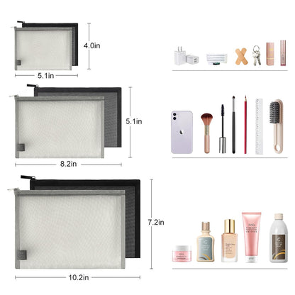 Mesh Pouch, Make up Bag with Zipper Cosmetic Organizer Pouch for Daily or Travel to Keep Small Items, 4 PCS Black