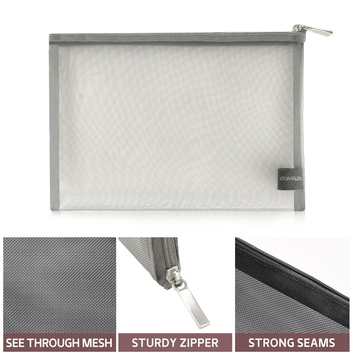 Mesh Pouch, Make up Bag with Zipper Cosmetic Organizer Pouch for Daily or Travel to Keep Small Items, 4 PCS Black