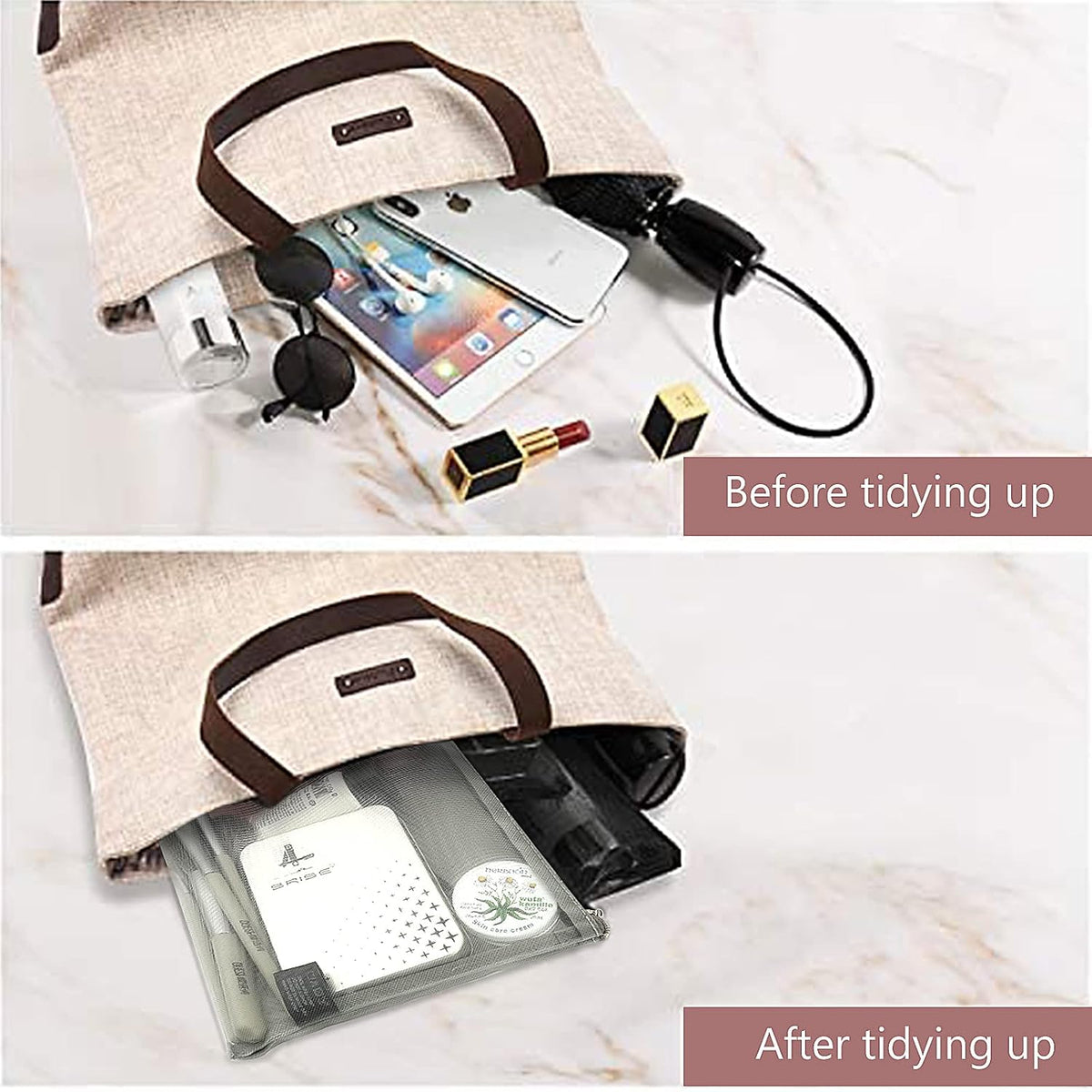 Mesh Pouch, Make up Bag with Zipper Cosmetic Organizer Pouch for Daily or Travel to Keep Small Items, 4 PCS Black