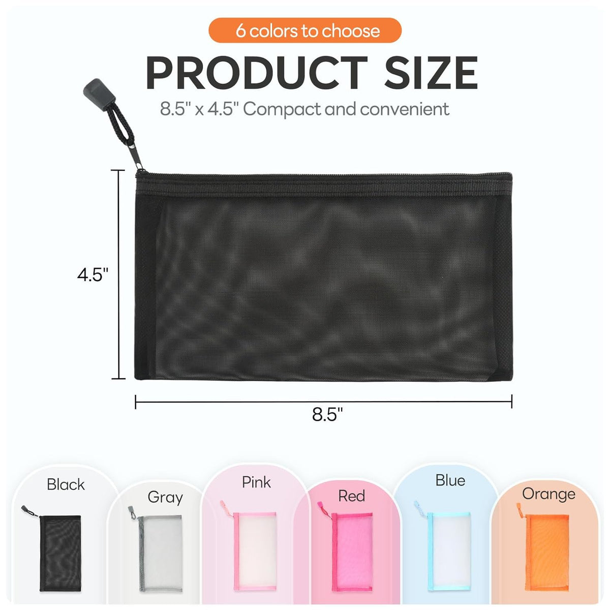 Mesh Pouch, Make up Bag with Zipper Cosmetic Organizer Pouch for Daily or Travel to Keep Small Items, 4 PCS Black