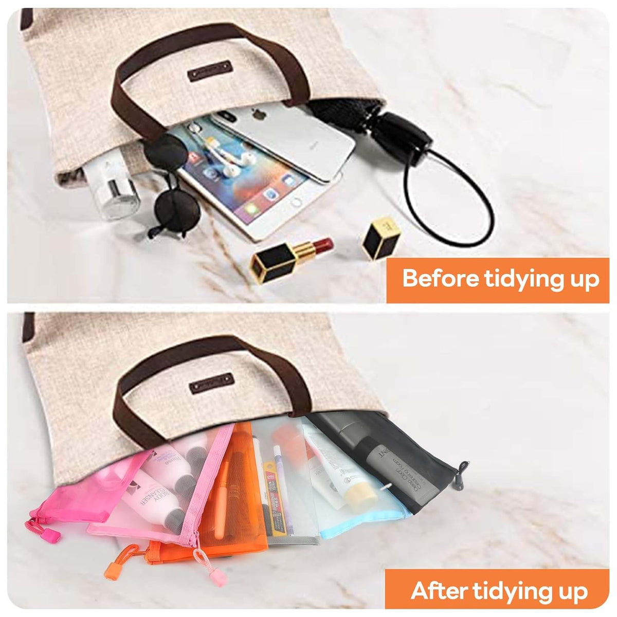 Mesh Pouch, Make up Bag with Zipper Cosmetic Organizer Pouch for Daily or Travel to Keep Small Items, 4 PCS Black