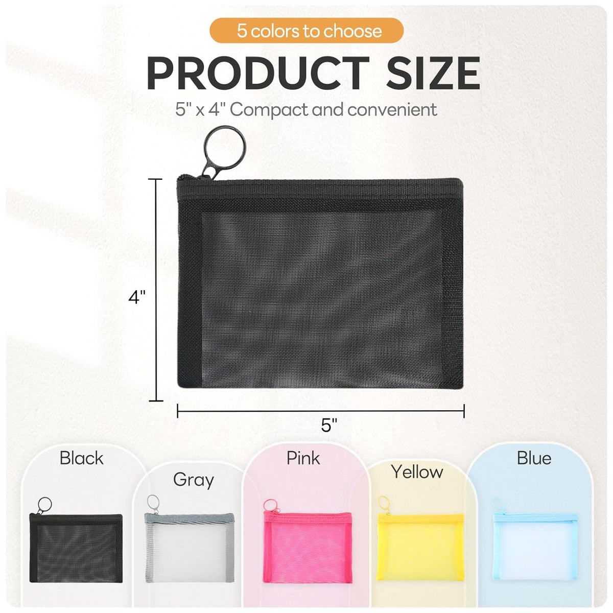 Mesh Pouch, Make up Bag with Zipper Cosmetic Organizer Pouch for Daily or Travel to Keep Small Items, 4 PCS Black
