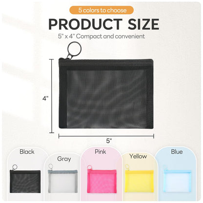Mesh Pouch, Make up Bag with Zipper Cosmetic Organizer Pouch for Daily or Travel to Keep Small Items, 4 PCS Black