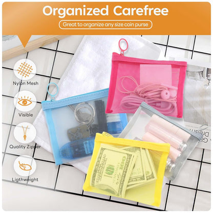Mesh Pouch, Make up Bag with Zipper Cosmetic Organizer Pouch for Daily or Travel to Keep Small Items, 4 PCS Black