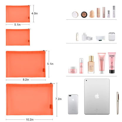 Mesh Pouch, Make up Bag with Zipper Cosmetic Organizer Pouch for Daily or Travel to Keep Small Items, 4 PCS Black