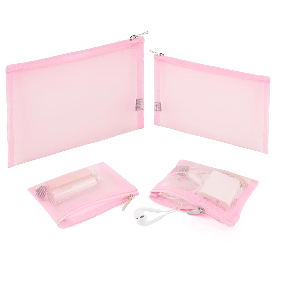 Mesh Pouch, Make up Bag with Zipper Cosmetic Organizer Pouch for Daily or Travel to Keep Small Items, 4 PCS Black