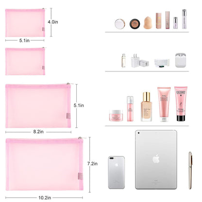 Mesh Pouch, Make up Bag with Zipper Cosmetic Organizer Pouch for Daily or Travel to Keep Small Items, 4 PCS Black