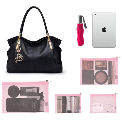 Mesh Pouch, Make up Bag with Zipper Cosmetic Organizer Pouch for Daily or Travel to Keep Small Items, 4 PCS Black