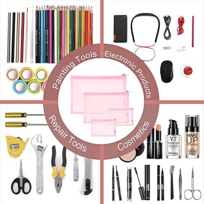 Mesh Pouch, Make up Bag with Zipper Cosmetic Organizer Pouch for Daily or Travel to Keep Small Items, 4 PCS Black