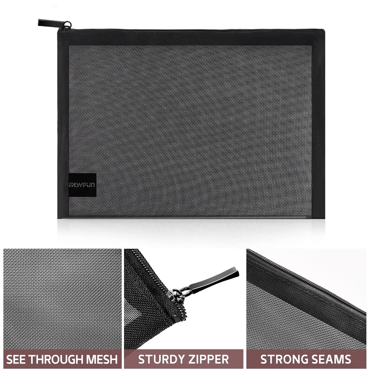 Mesh Pouch, Make up Bag with Zipper Cosmetic Organizer Pouch for Daily or Travel to Keep Small Items, 4 PCS Black