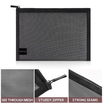 Mesh Pouch, Make up Bag with Zipper Cosmetic Organizer Pouch for Daily or Travel to Keep Small Items, 4 PCS Black