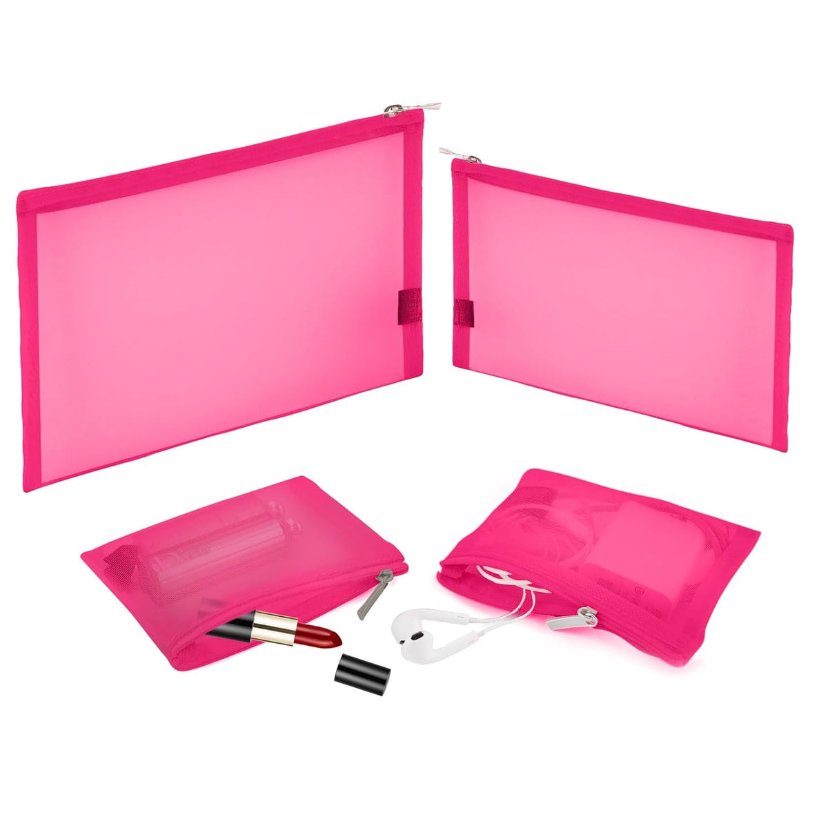 Mesh Pouch, Make up Bag with Zipper Cosmetic Organizer Pouch for Daily or Travel to Keep Small Items, 4 PCS Black