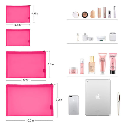 Mesh Pouch, Make up Bag with Zipper Cosmetic Organizer Pouch for Daily or Travel to Keep Small Items, 4 PCS Black