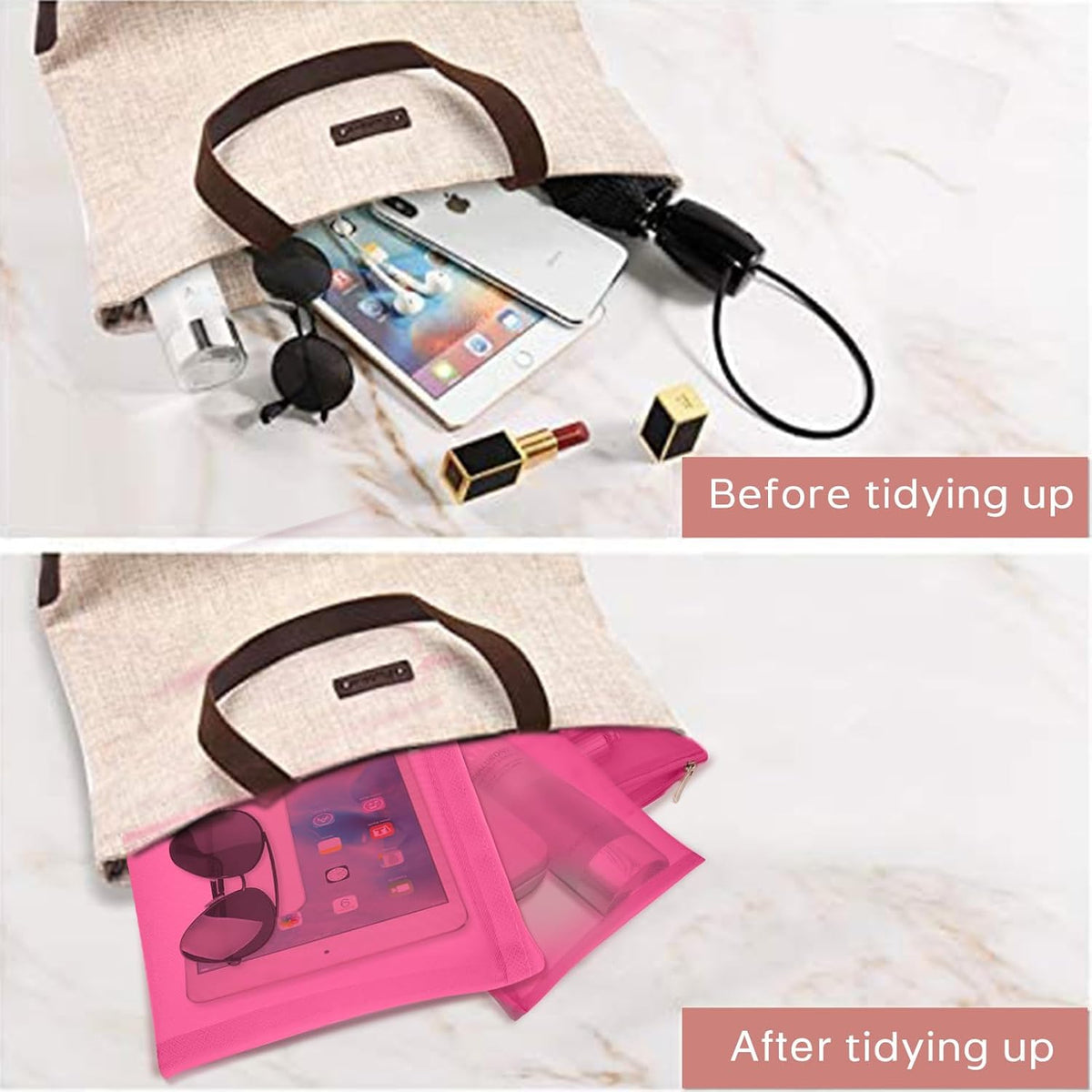 Mesh Pouch, Make up Bag with Zipper Cosmetic Organizer Pouch for Daily or Travel to Keep Small Items, 4 PCS Black