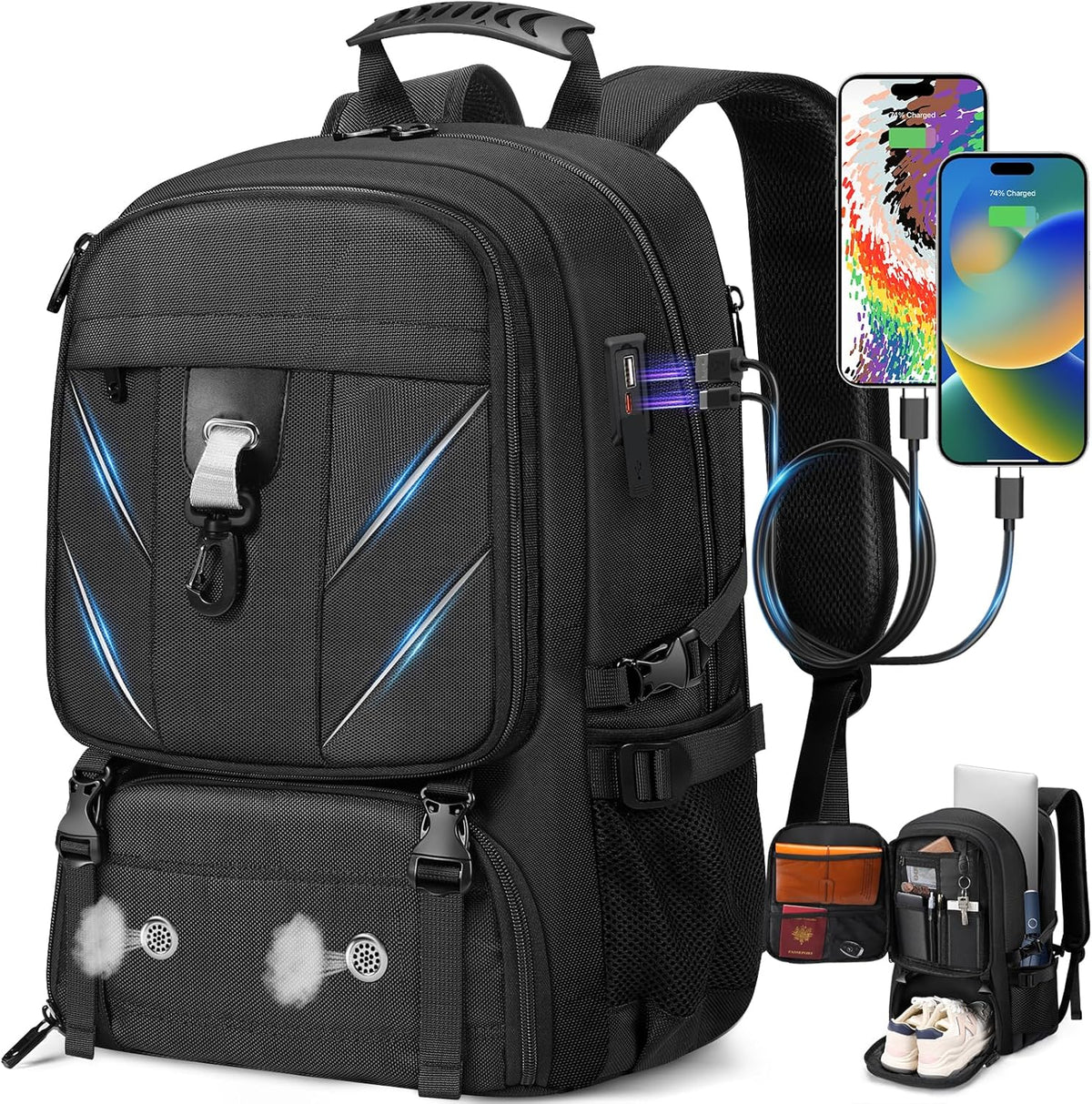 17.3 Inch Travel Laptop Backpack with Shoe Compartment,Water Resistant Anti Theft Bag with USB Charging Port,50L Backpacks Compartmentsfor Men Women