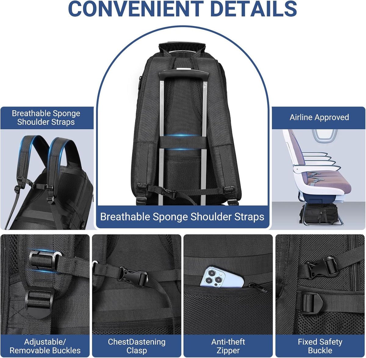 17.3 Inch Travel Laptop Backpack with Shoe Compartment,Water Resistant Anti Theft Bag with USB Charging Port,50L Backpacks Compartmentsfor Men Women