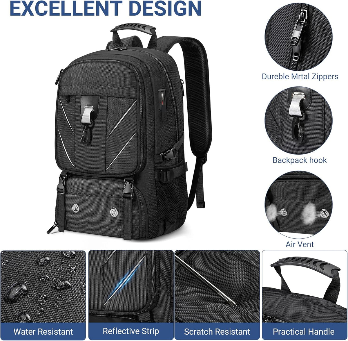 17.3 Inch Travel Laptop Backpack with Shoe Compartment,Water Resistant Anti Theft Bag with USB Charging Port,50L Backpacks Compartmentsfor Men Women