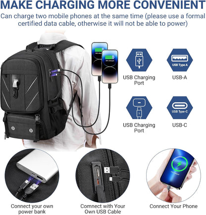 17.3 Inch Travel Laptop Backpack with Shoe Compartment,Water Resistant Anti Theft Bag with USB Charging Port,50L Backpacks Compartmentsfor Men Women