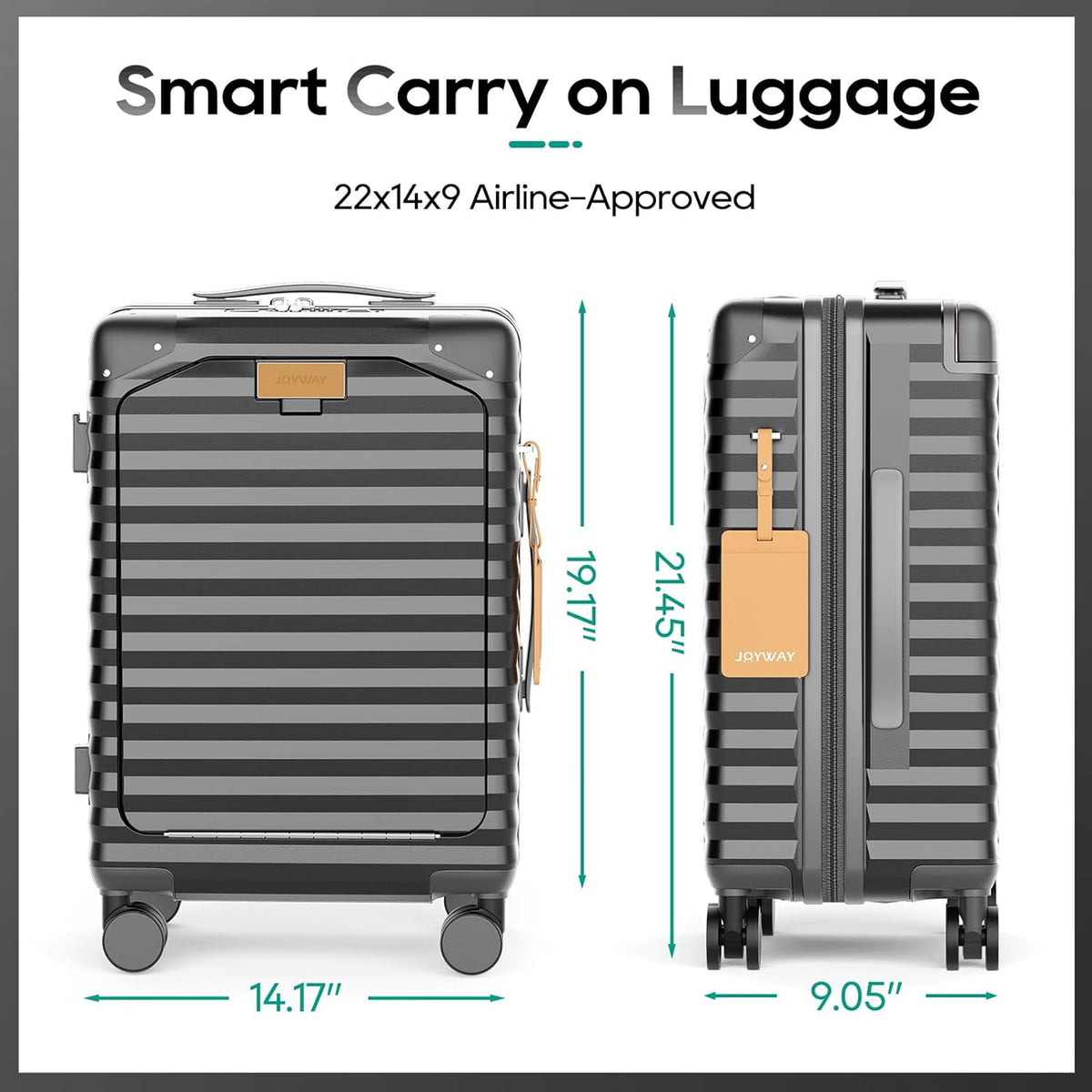20 Inch Carry on Luggage with Front Pocket, PC Hardshell Carry-on Suitcase with USB Port and Cup Holder, 21.5x14.2x9 Airline Approved, Luggage with Spinner Wheels and TSA Lock (Grey)