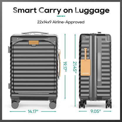 20 Inch Carry on Luggage with Front Pocket, PC Hardshell Carry-on Suitcase with USB Port and Cup Holder, 21.5x14.2x9 Airline Approved, Luggage with Spinner Wheels and TSA Lock (Grey)