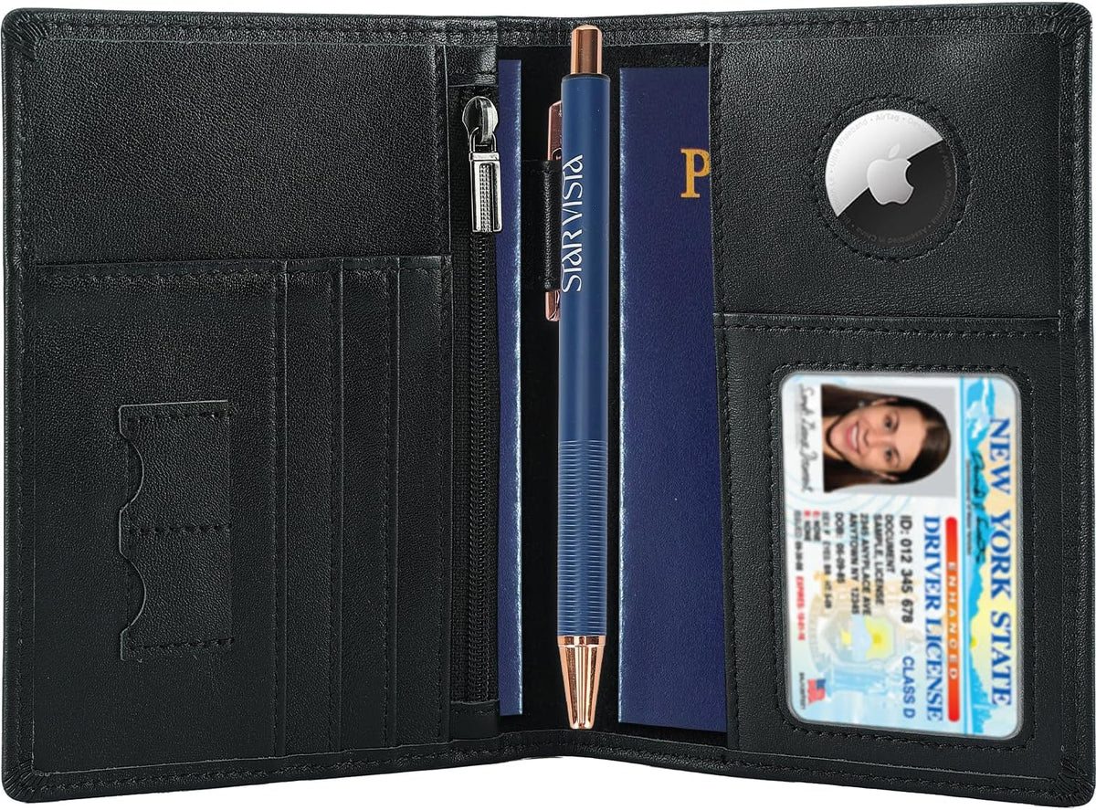 Phoenix Leather Passport Holder, Full Grain Leather Travel Wallet - Slim, Bifold, RFID Blocking, ID Window, Coin Pocket, Card Slots, SIM Slots, AirTag Holder