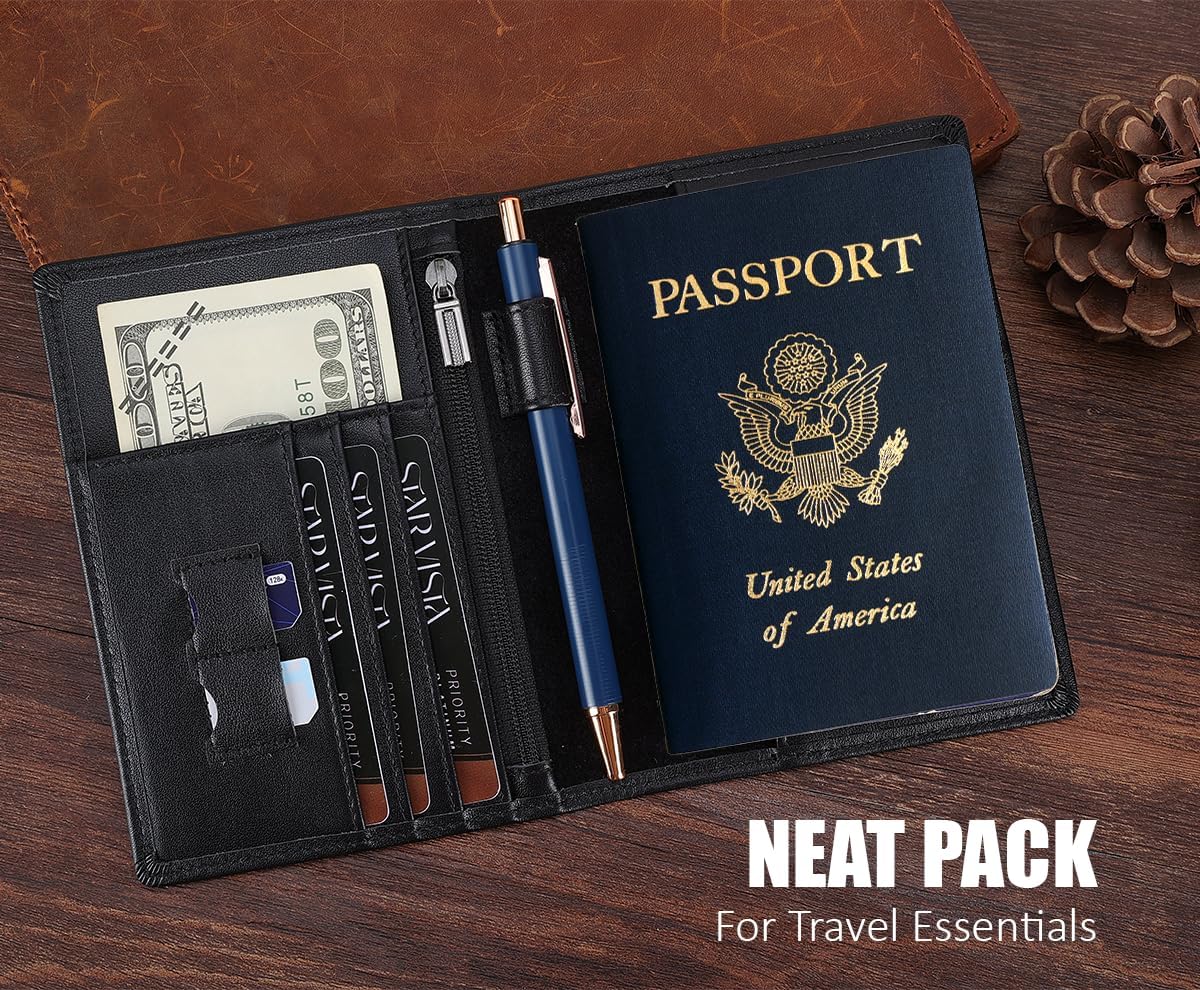 Phoenix Leather Passport Holder, Full Grain Leather Travel Wallet - Slim, Bifold, RFID Blocking, ID Window, Coin Pocket, Card Slots, SIM Slots, AirTag Holder