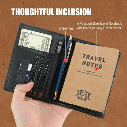 Phoenix Leather Passport Holder, Full Grain Leather Travel Wallet - Slim, Bifold, RFID Blocking, ID Window, Coin Pocket, Card Slots, SIM Slots, AirTag Holder