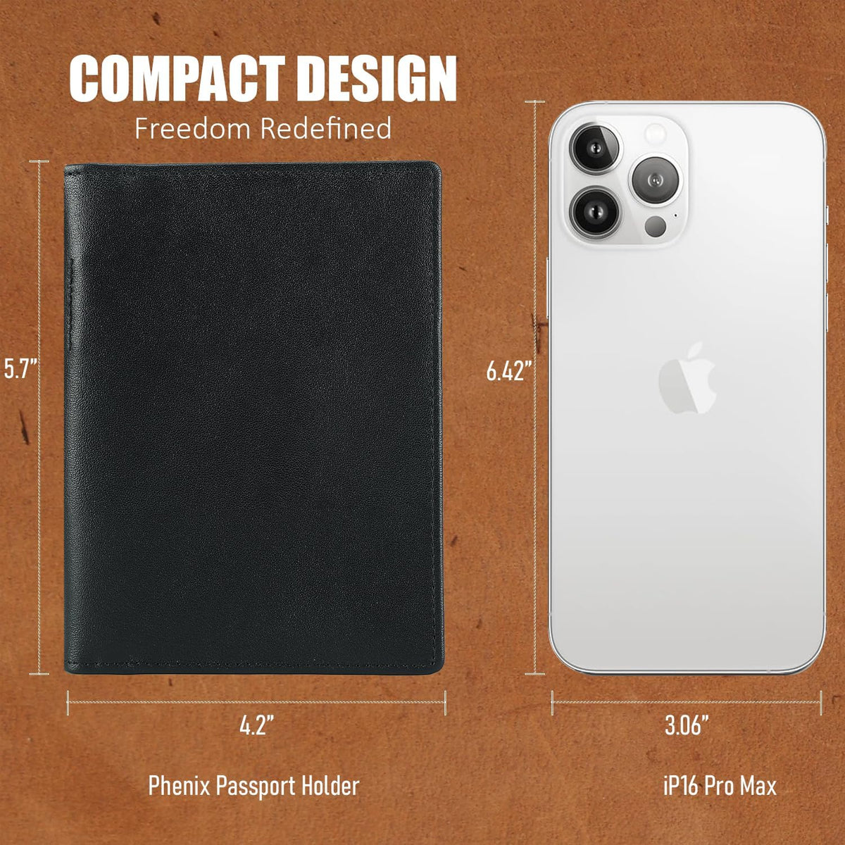 Phoenix Leather Passport Holder, Full Grain Leather Travel Wallet - Slim, Bifold, RFID Blocking, ID Window, Coin Pocket, Card Slots, SIM Slots, AirTag Holder