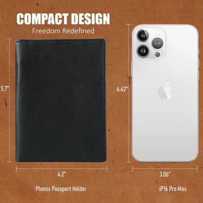 Phoenix Leather Passport Holder, Full Grain Leather Travel Wallet - Slim, Bifold, RFID Blocking, ID Window, Coin Pocket, Card Slots, SIM Slots, AirTag Holder