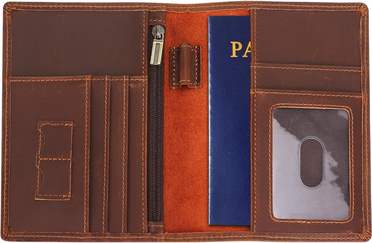 Phoenix Leather Passport Holder, Full Grain Leather Travel Wallet - Slim, Bifold, RFID Blocking, ID Window, Coin Pocket, Card Slots, SIM Slots, AirTag Holder