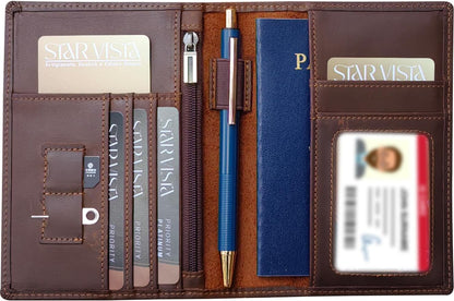 Phoenix Leather Passport Holder, Full Grain Leather Travel Wallet - Slim, Bifold, RFID Blocking, ID Window, Coin Pocket, Card Slots, SIM Slots, AirTag Holder